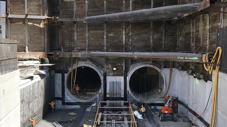 a construction site with several tunnels