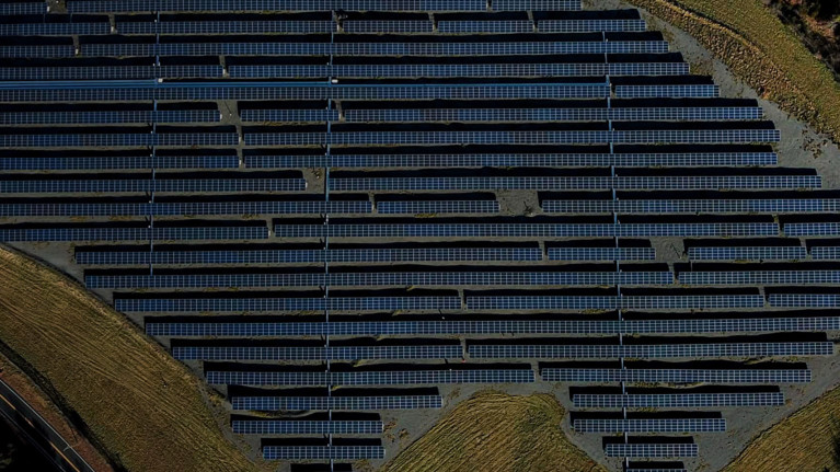 Aerial view of a solar panel farm